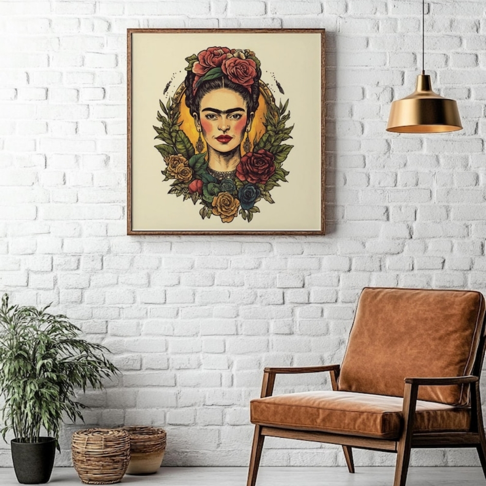 Frida Kahlo Fine Art Print, Frida Portrait - Floral Artwork Wall Decor